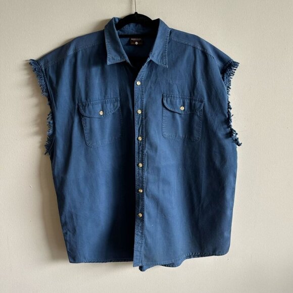 Bikers Elite Men Sleeveless Button Down Two Front Pocket Design Shirt Blue Size - Picture 1 of 8